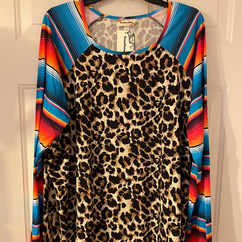 NWT 3XL Cheetah Print Top with Multi Color Sleeves
